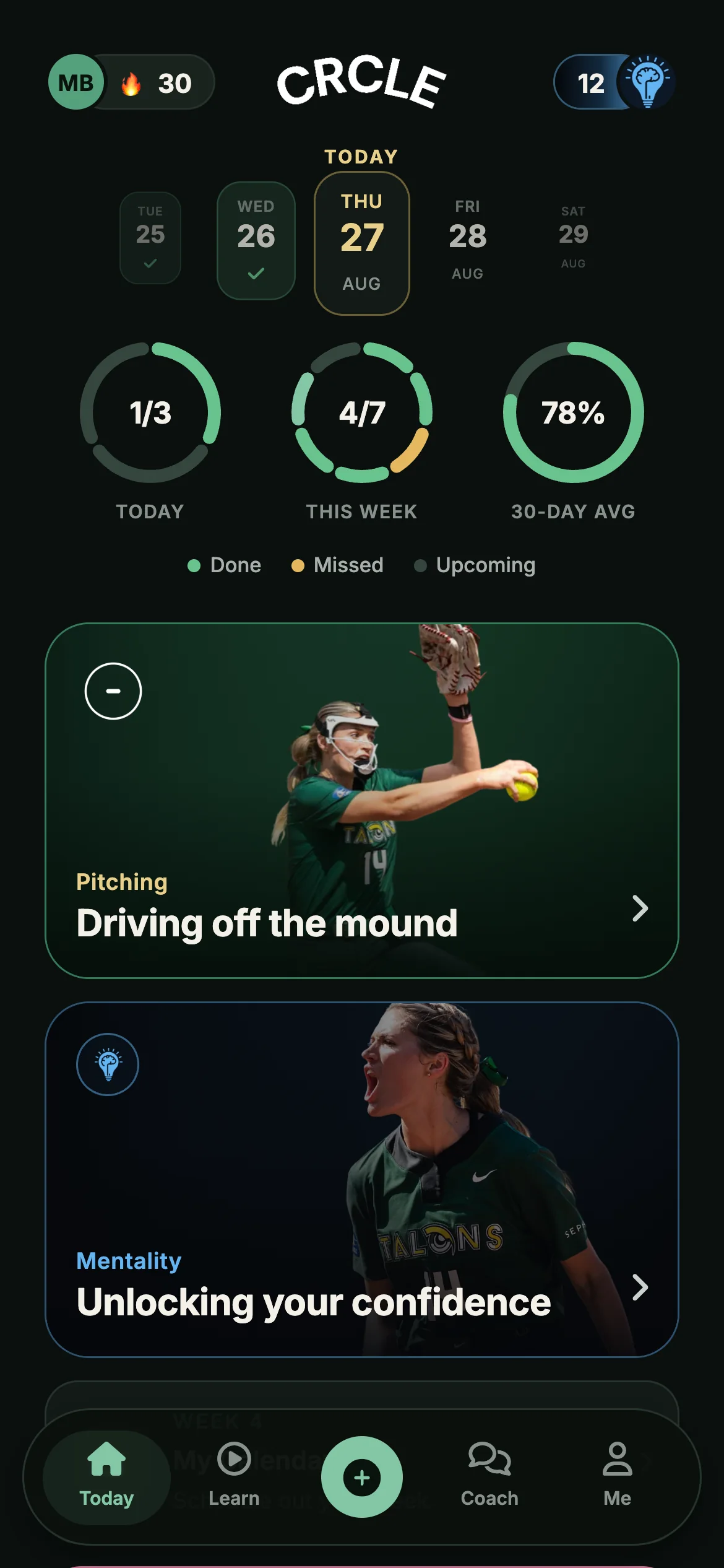 The CRCLE app home screen