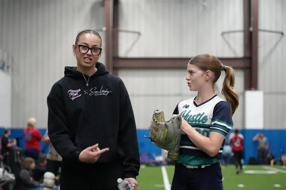 Montana Fouts with athletes at the retreat